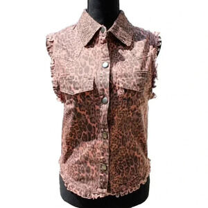 NWT English Rose Women's Animal Print Sleeveless Vest Beaded Collar Size S/M